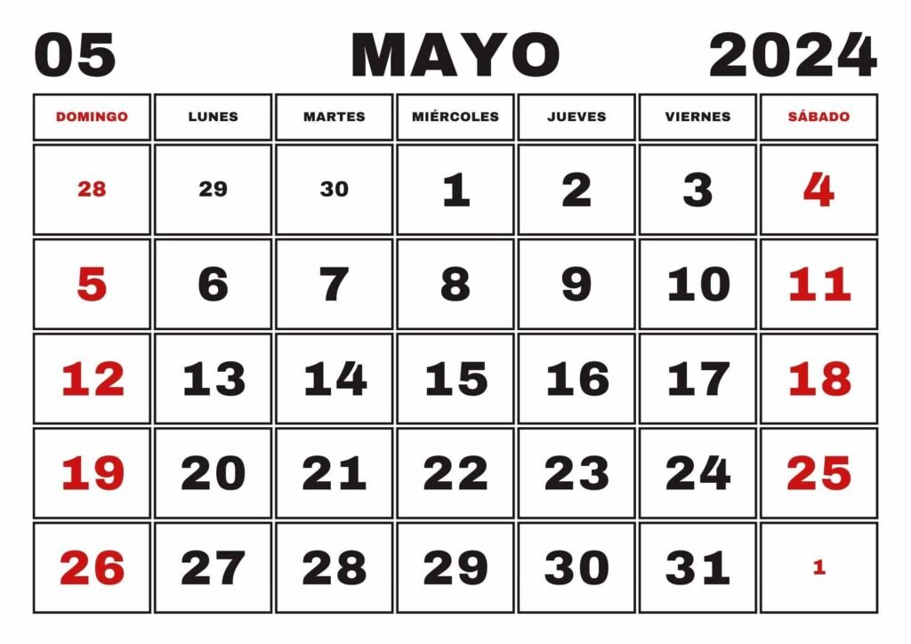 Calendario Mayo 2024