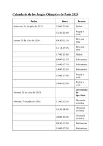 Calendario de los Juegos Olímpicos de París 2024 Página 1