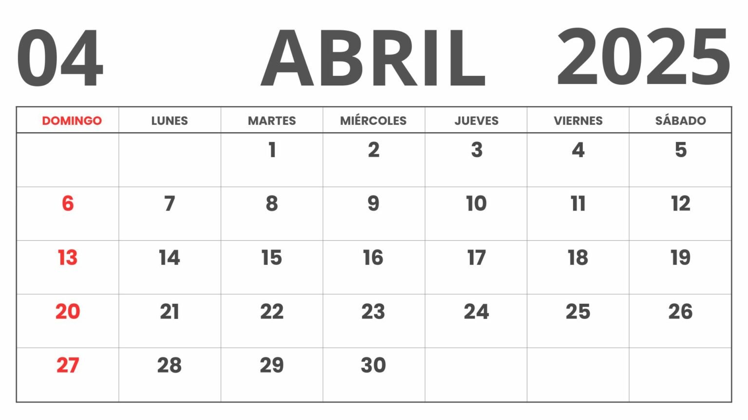 Calendario Abril 2025 Imprimible, Obtenga Calendario Abril 2025 en PDF
