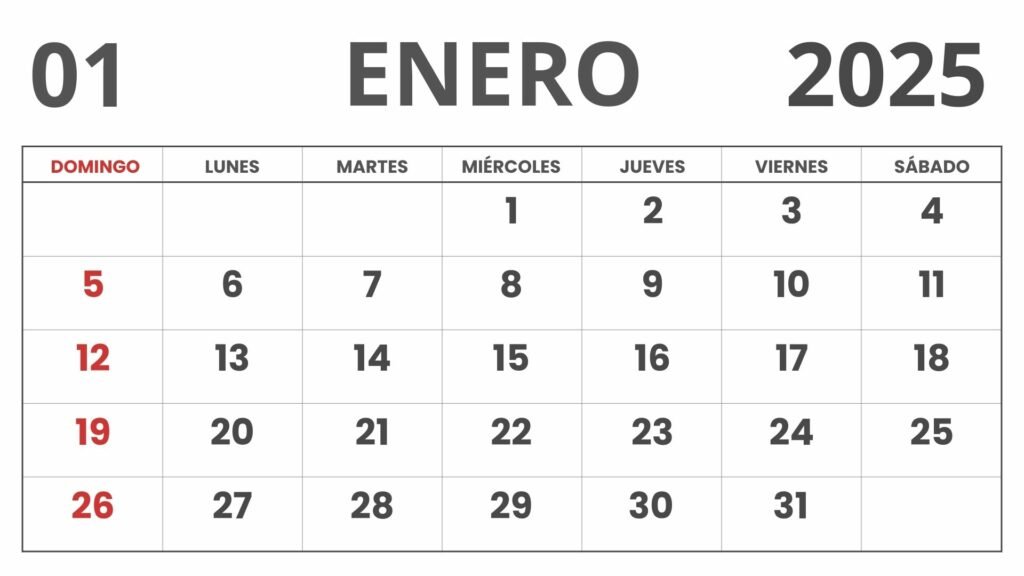 Calendario Enero 2025