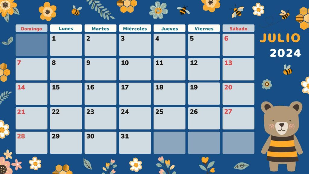 Calendario Julio 2024 Gratis