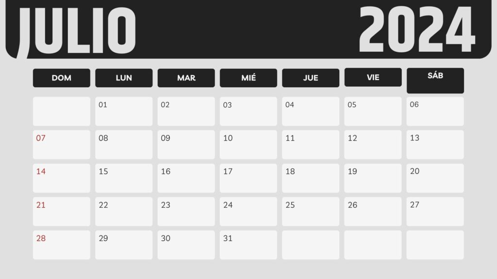 Calendario Julio 2024 Imagen