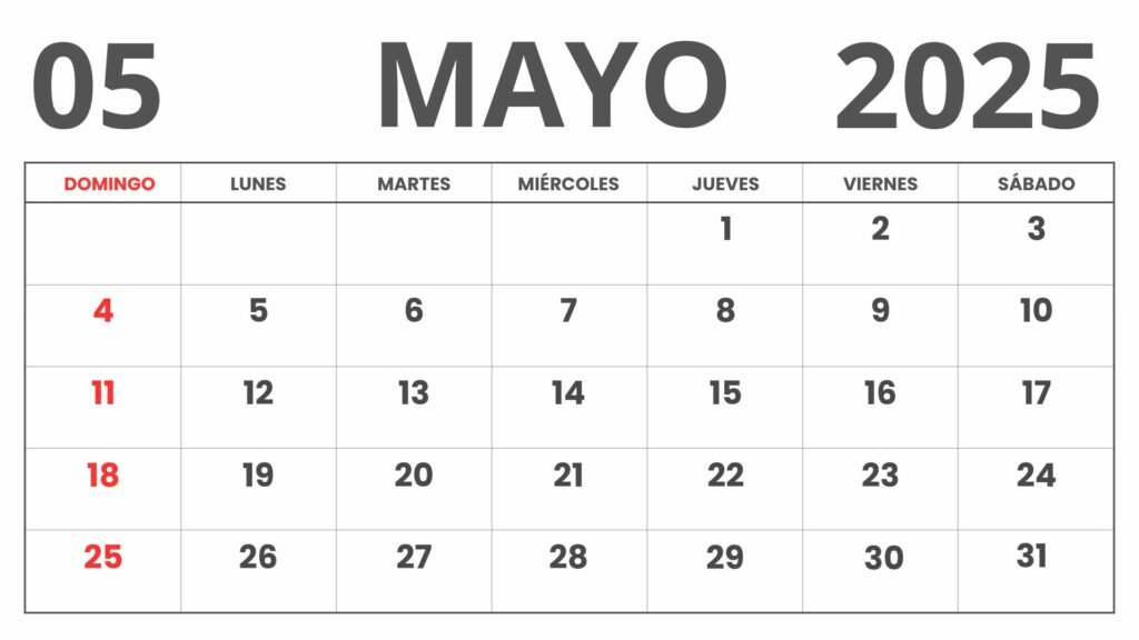 Calendario Mayo 2025