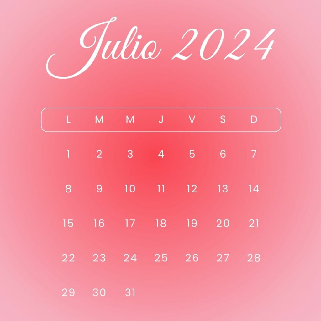 Calendario julio de 2024 imprimible