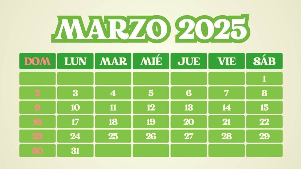 Calendario marzo de 2025 imprimible