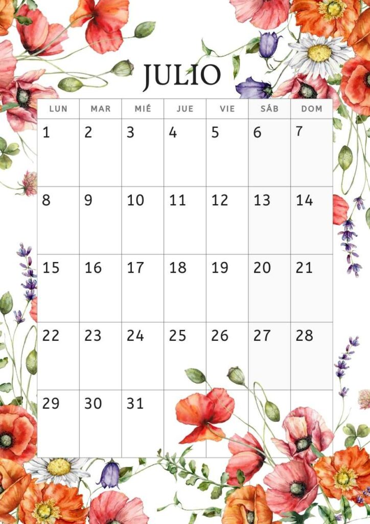 Hermoso calendario julio 2024