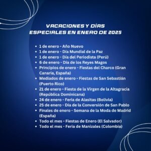 Vacaciones y días especiales en enero de 2025