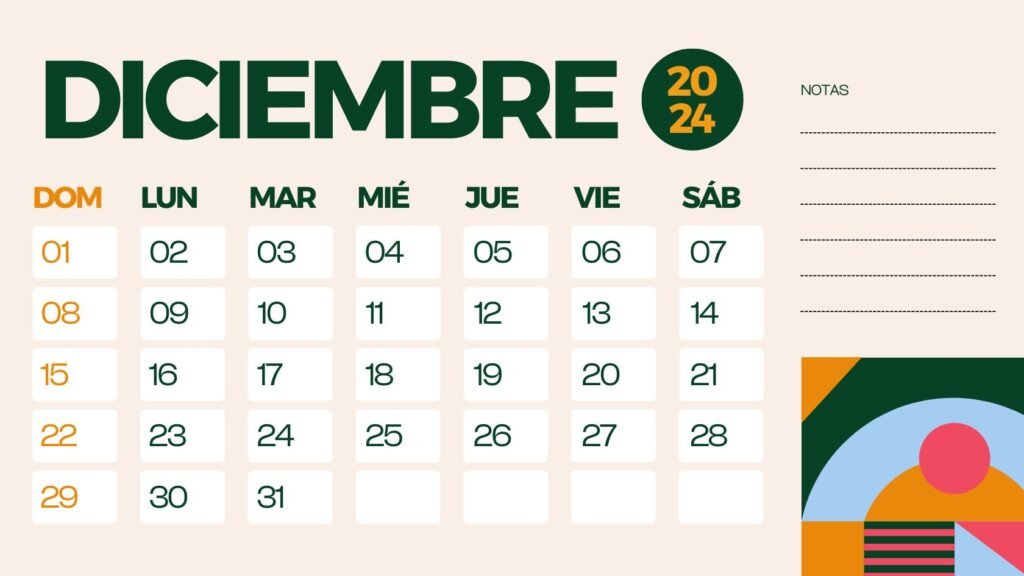 Calendario Imprimible de Diciembre 2024