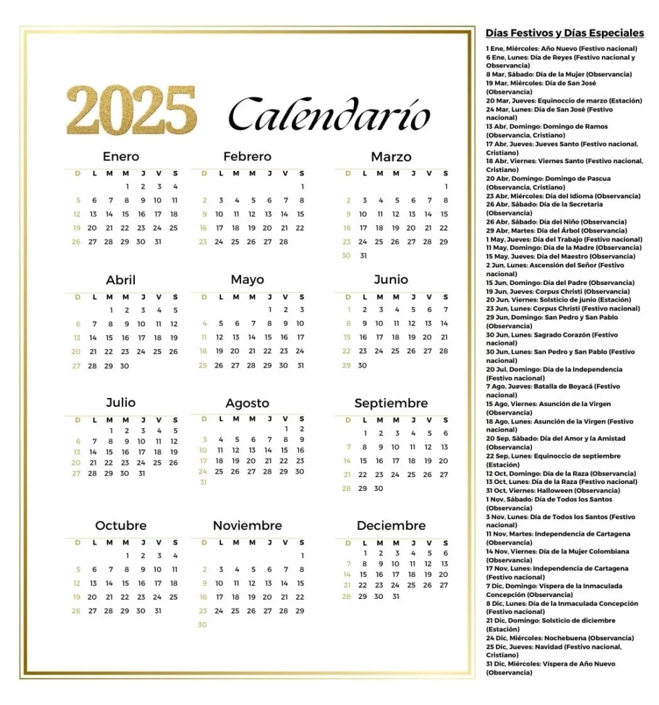 Calendario 2025 Colombia