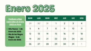 Calendario Enero 2025 Perú