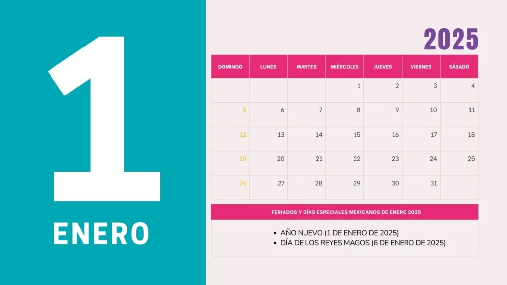 Calendario Mexicano de Enero 2025 Imprimible