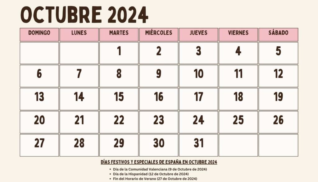 Calendario Octubre 2024 España