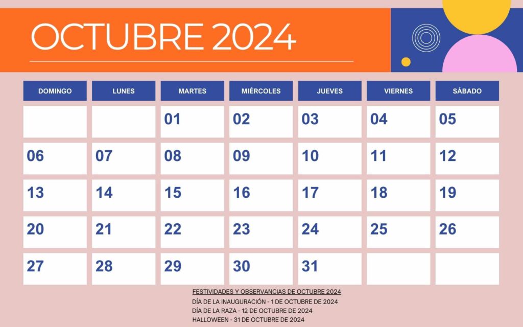 Calendario de Octubre 2024 en México