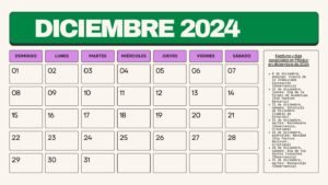 Calendario Imprimible de México Diciembre 2024