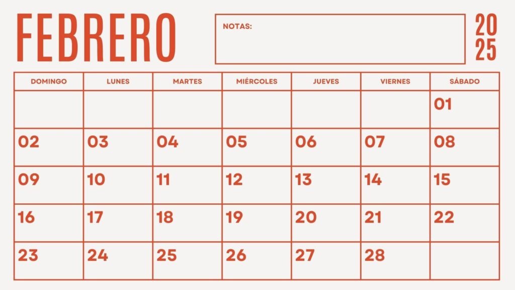 Calendario de Perú Febrero 2025
