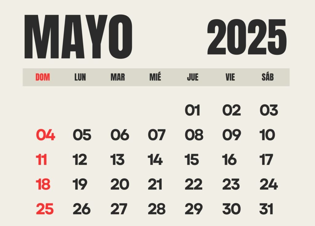 Calendario Imprimible Mayo 2025 México