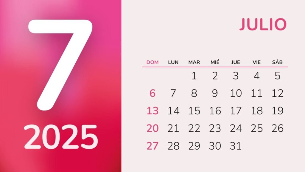 Calendario de México Julio 2025 Imprimible