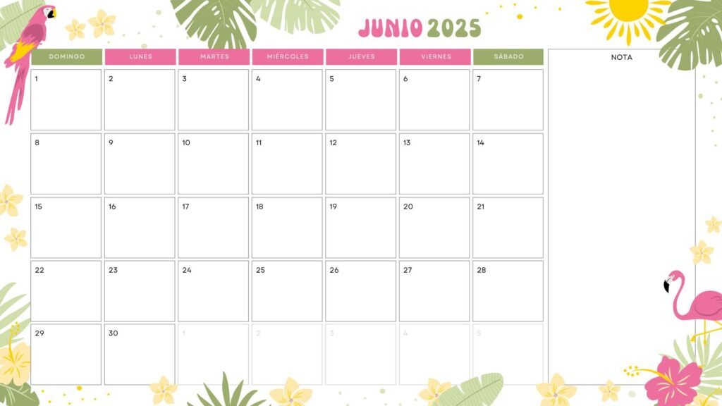 Calendario Junio de 2025 Imprimible de Alta Calidad