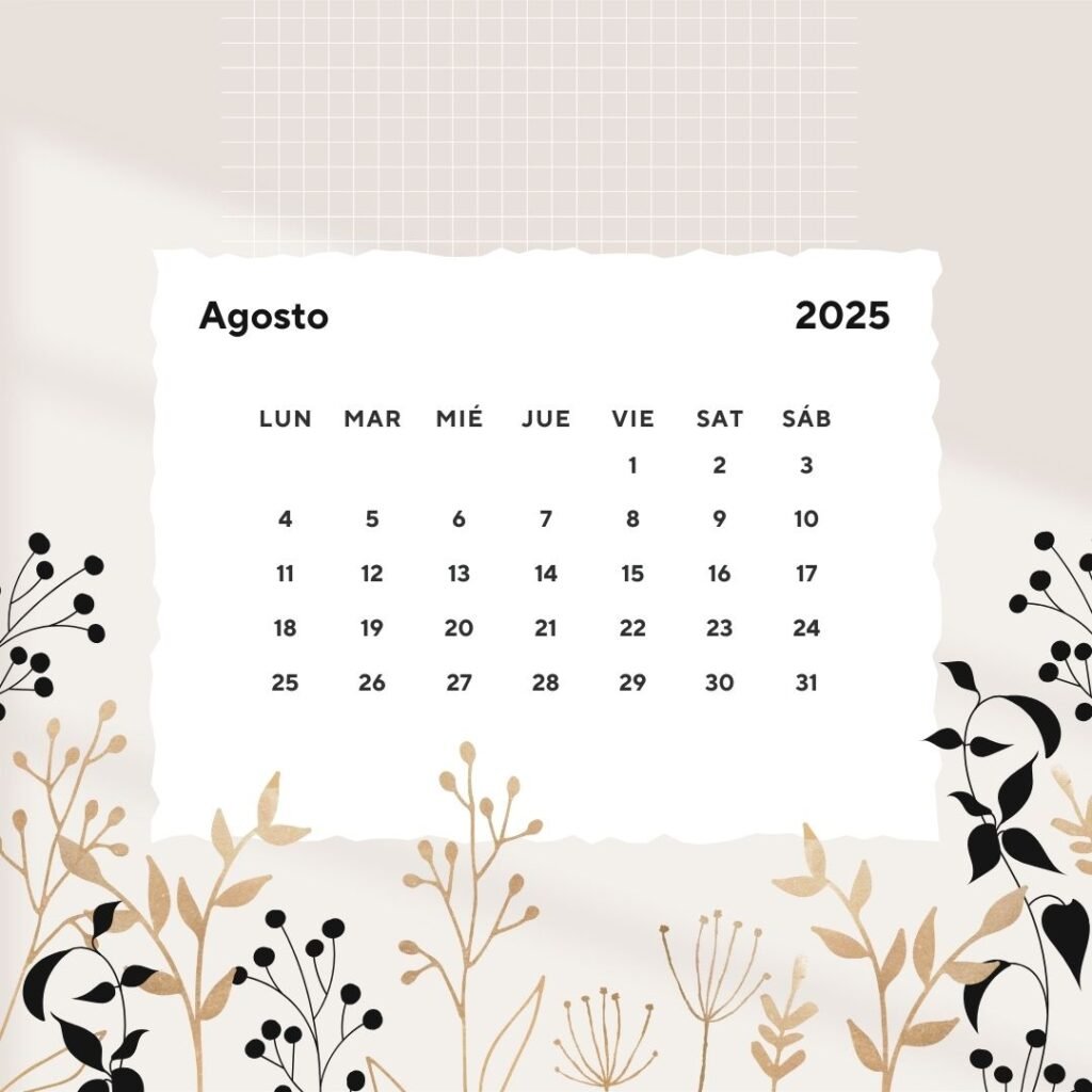 Calendario de Agosto de 2025