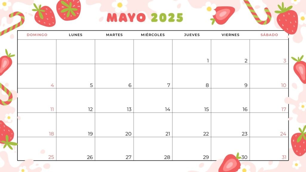 Calendario de mayo de 2025 para imprimir