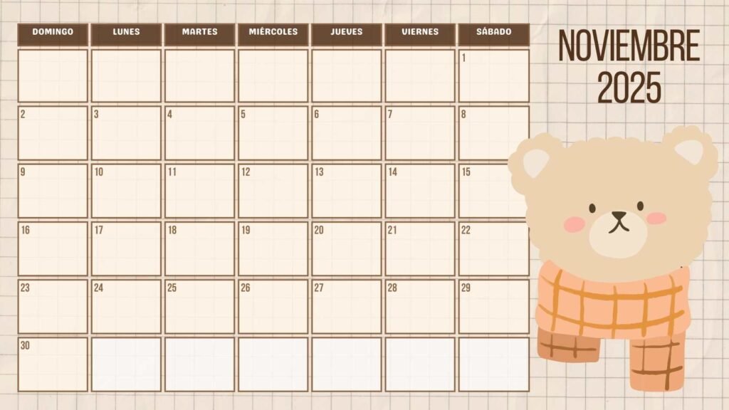 Calendario imprimible de noviembre de 2025