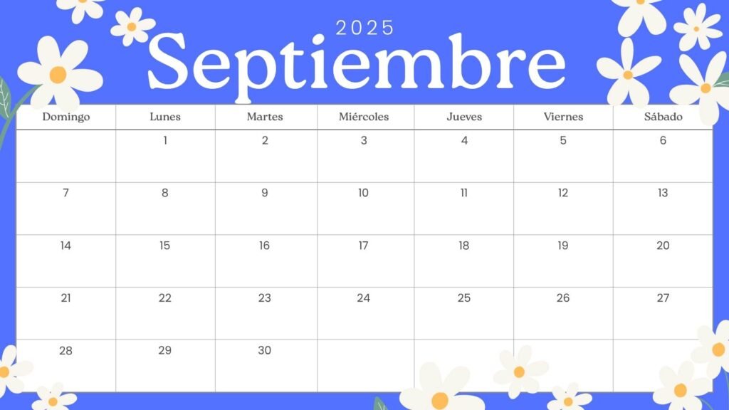 Imagen del calendario de septiembre de 2025