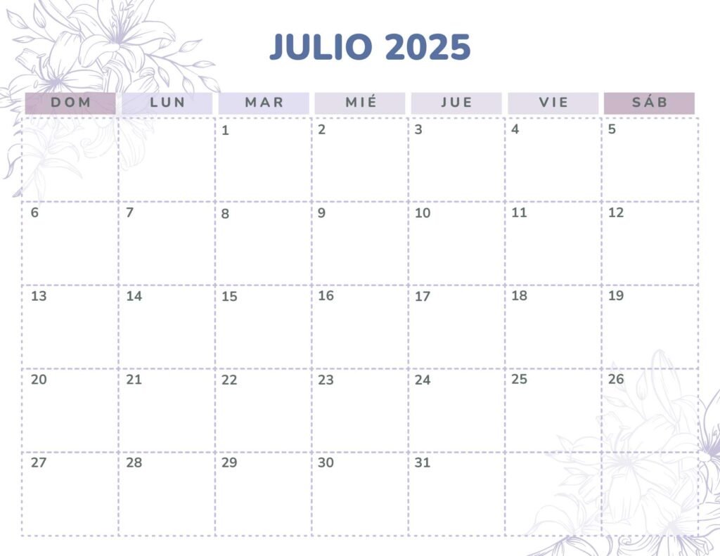 Imprimible Julio de 2025